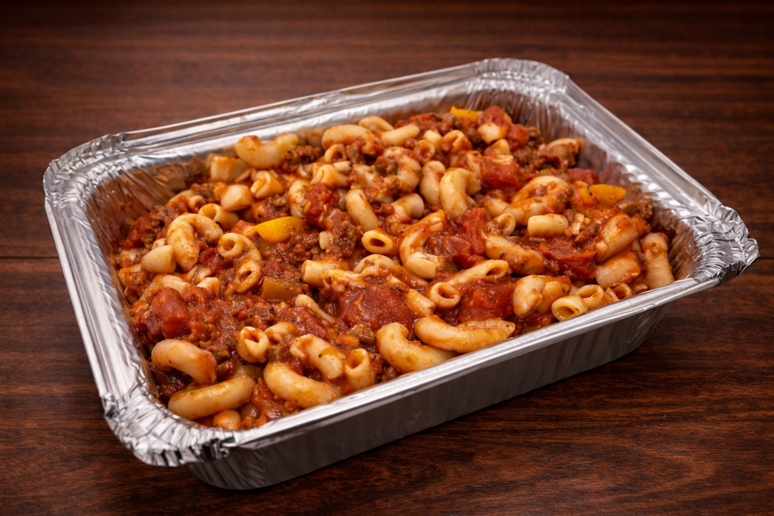 American Goulash, ground beef, tomato sauce, noodles, local fresh